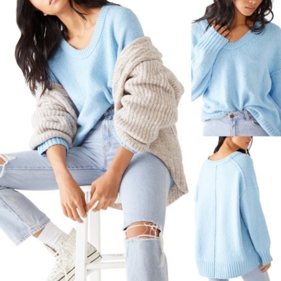 Free People Sweaters - NWT Free People Brookside Tunic Sweater Baby Blue